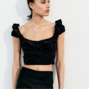 Zara Black Ruffled Crop Top nwt size small